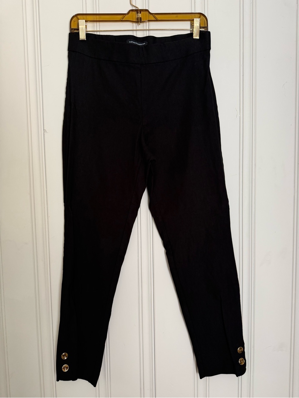 Counterparts Black Cropped Tapered Pants with Button Hem